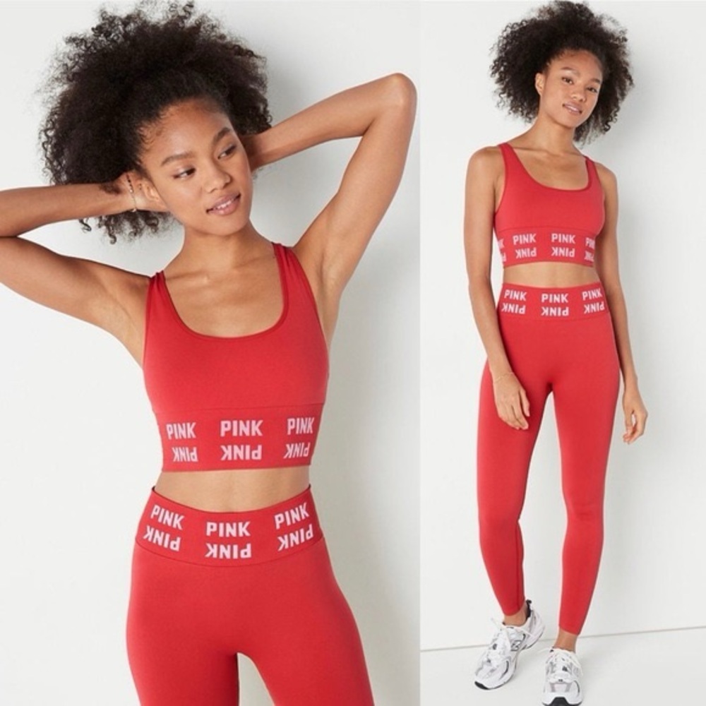 PINK Victoria's Secret Burnt Orange Leggings and Sports Bra Set